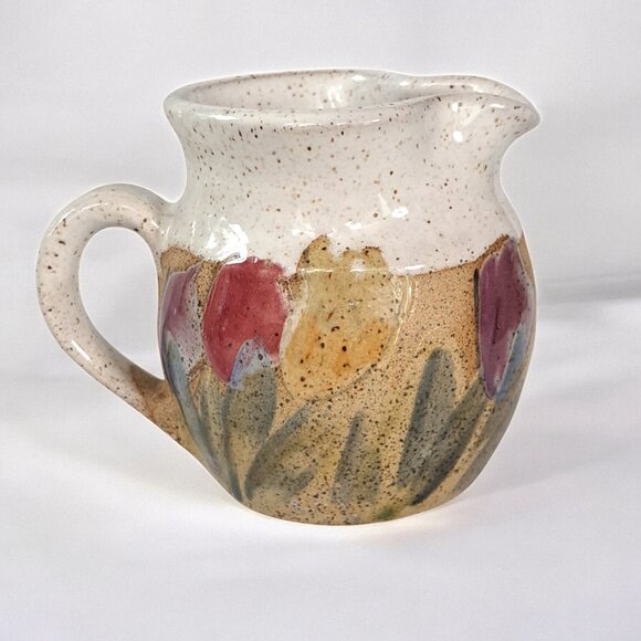 Beautiful Pottery creamer 4" tall marked on bottom MKS floral NICE - Picture 1 of 6